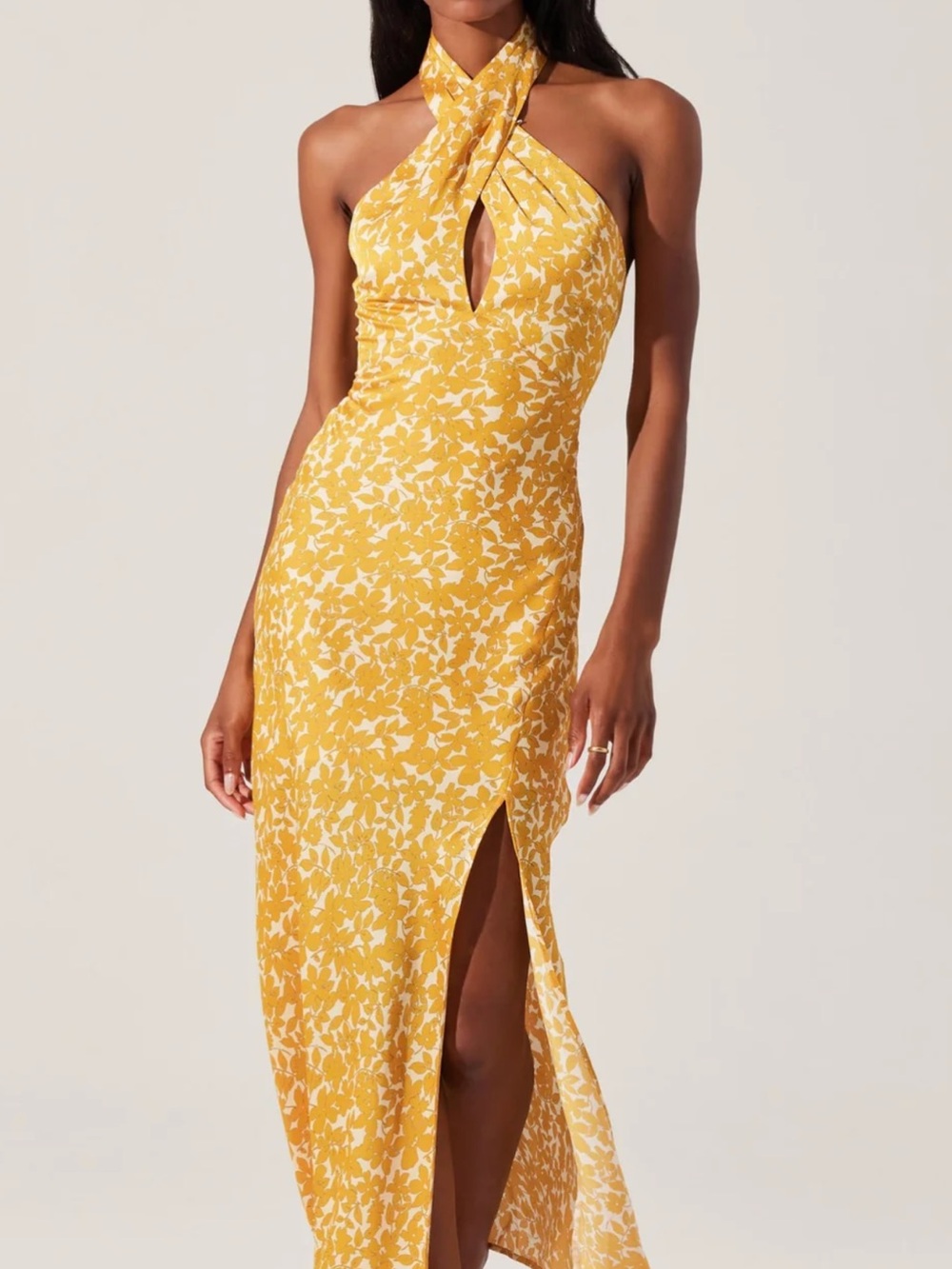 Yellow Halter Maxi Dress with Side Slit - Picture 1 of 2